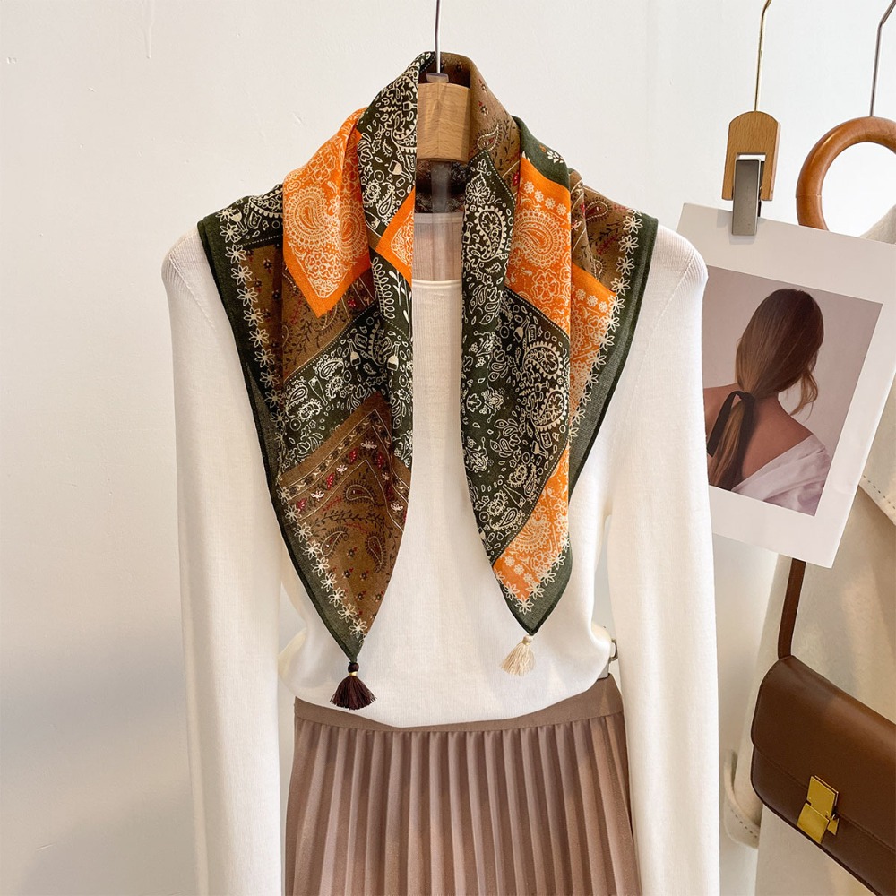 Tassel Scarf Women Square Cott - Bandana Cotton ulasan dan harga